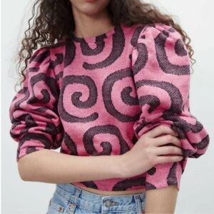 Zara Pink and Black Swirl Jacquard Sweater Size Small